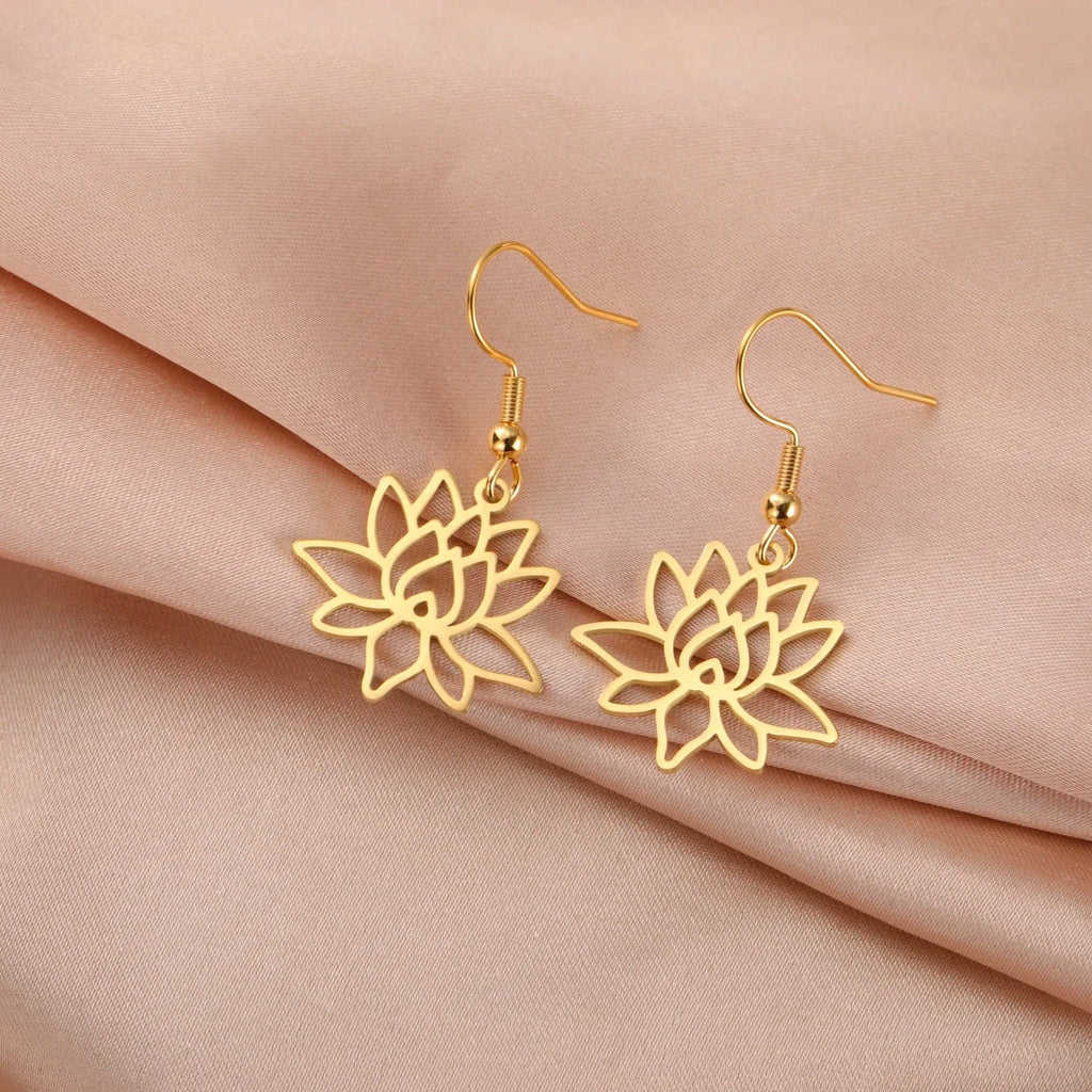 Women's Lotus Flower Drop Earrings gold