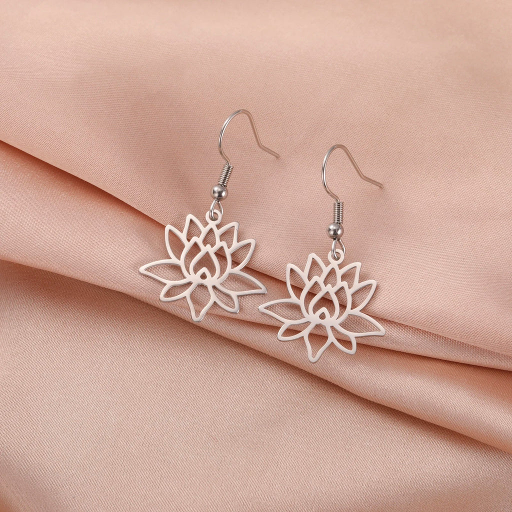 Women's Lotus Flower Drop Earrings silver