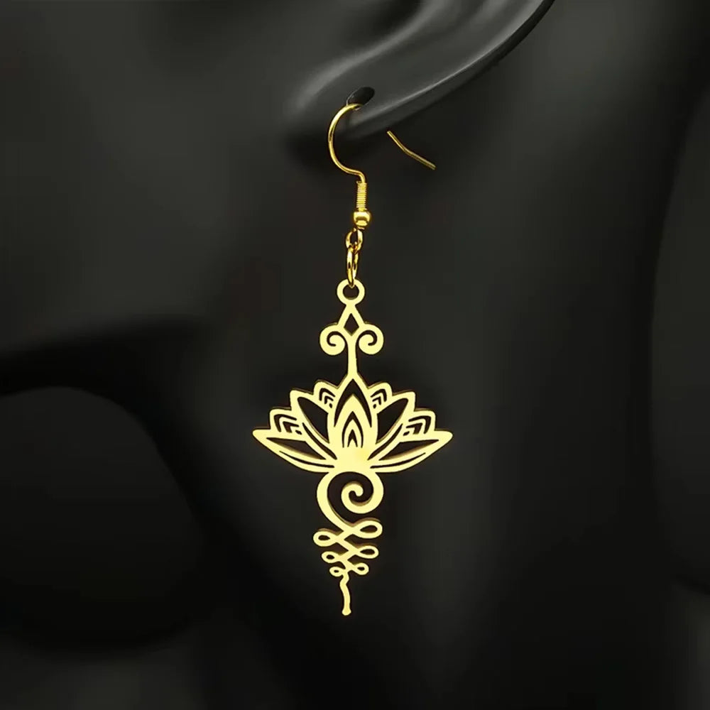 Women's Lotus Flower Dangle Earrings gold