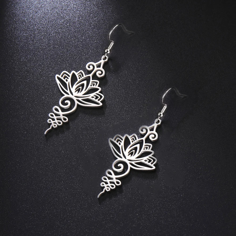 Women's Lotus Flower Dangle Earrings silver