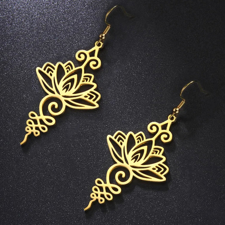 Women's Lotus Flower Dangle Earrings gold