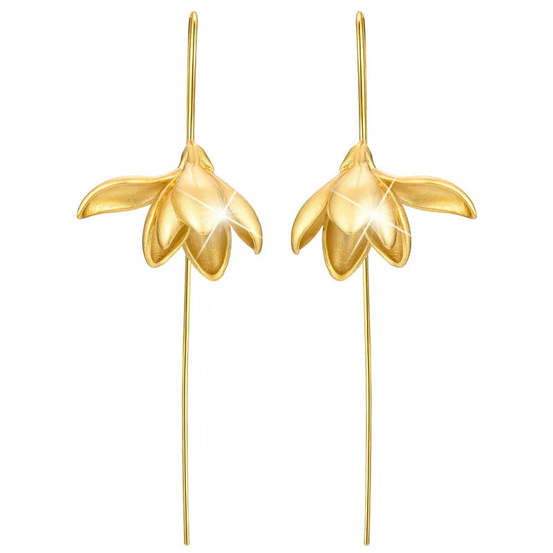 Magnolia Flower Dangle Earrings gold