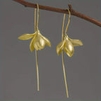 Magnolia Flower Dangle Earrings gold