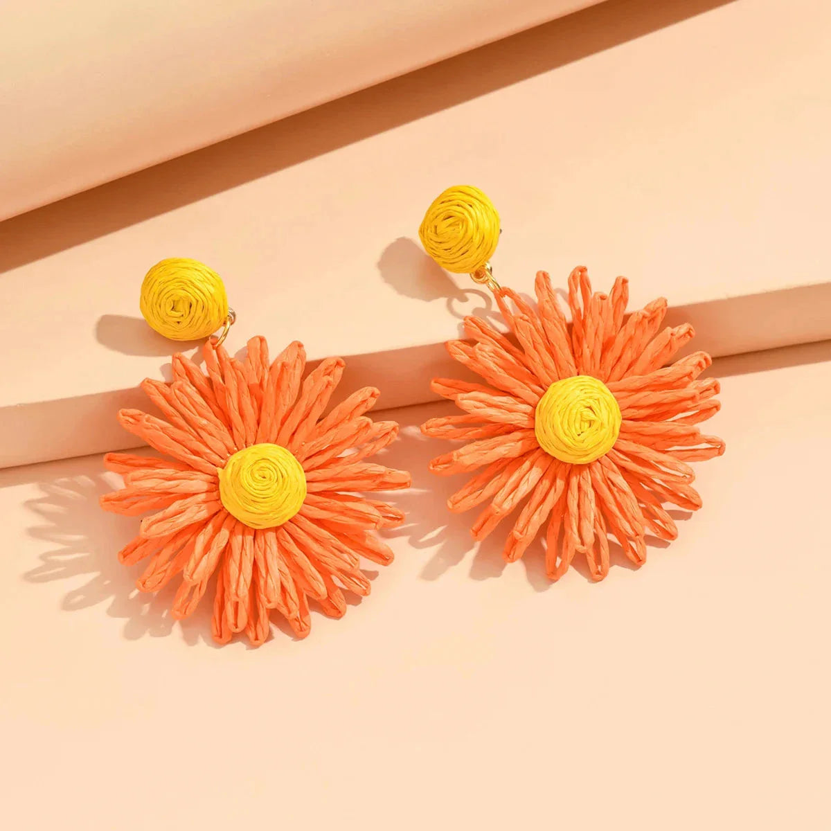 Orange Daisy Flower Dangle Earrings