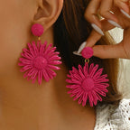 Pink Daisy Flower Dangle Earrings