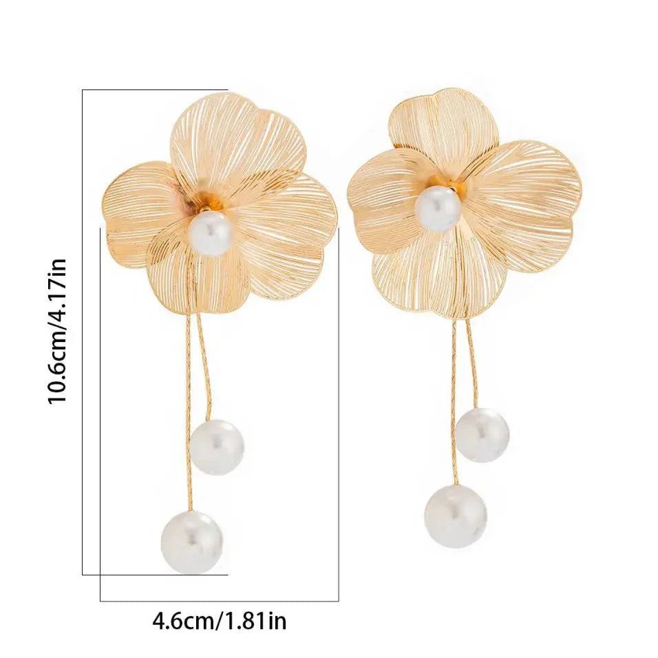 Flower and Pearl Drop Earrings