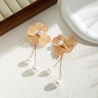 Flower and Pearl Drop Earrings gold