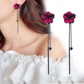 Red Flower Drop Earrings and Red Chain