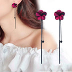 Red Flower Drop Earrings and Red Chain