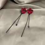 Red Flower Drop Earrings and Red Chain