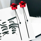 Red Flower Drop Earrings and Red Chain