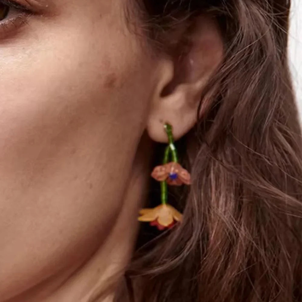 Boho-Style Flower Drop Earrings