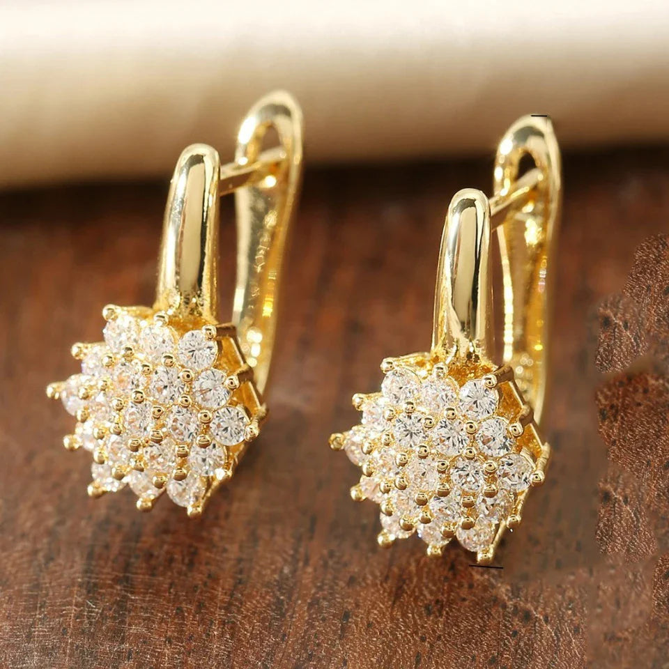 Flower Zircon Drop Earrings gold b