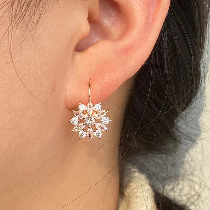 Flower Zircon Drop Earrings white