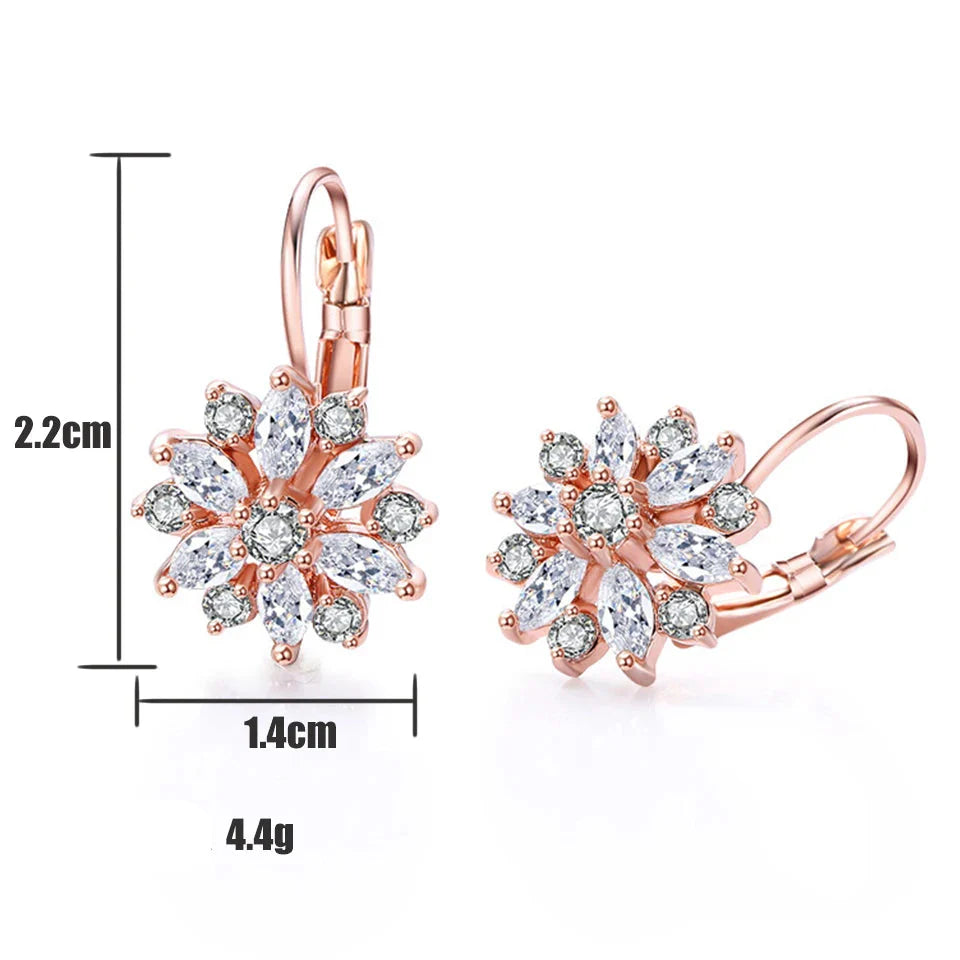 Flower Zircon Drop Earrings rose gold