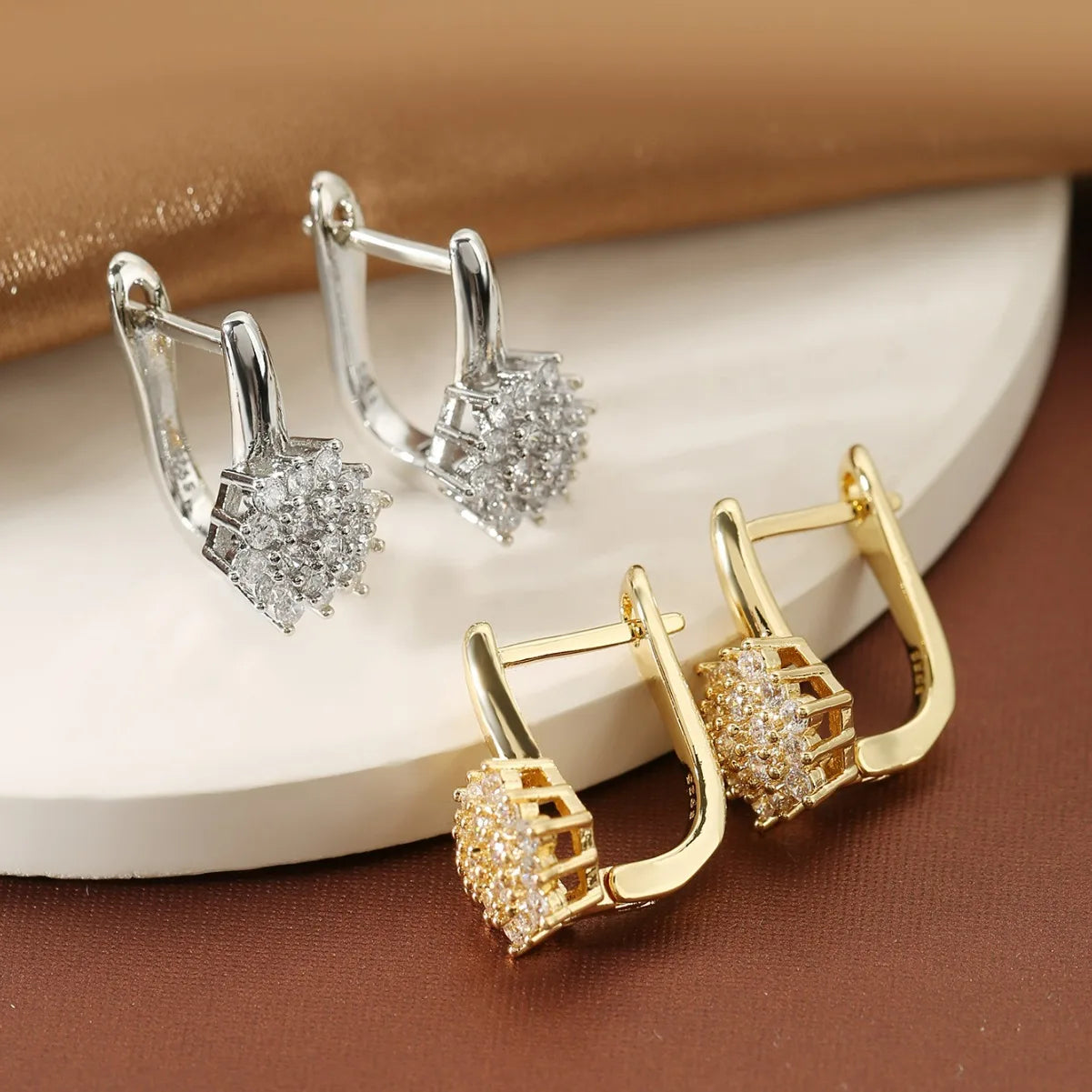 Flower Zircon Drop Earrings gold B