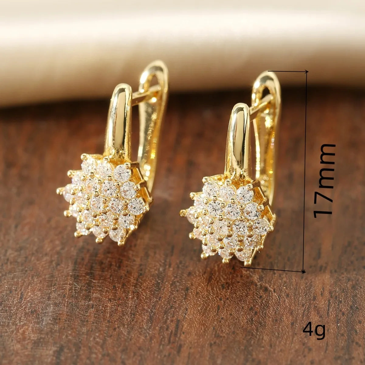 Flower Zircon Drop Earrings gold B