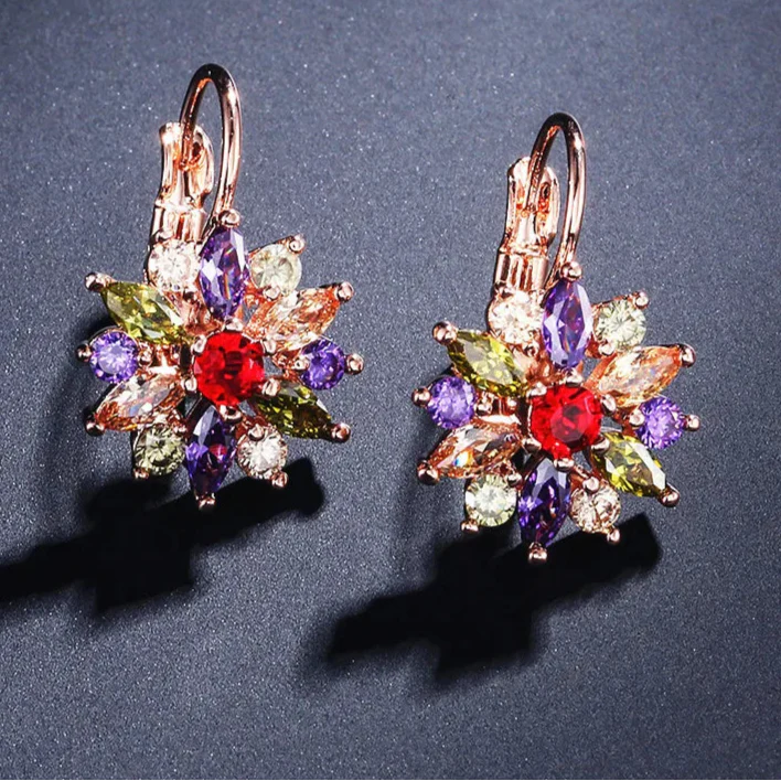Flower Zircon Drop Earrings multicolor