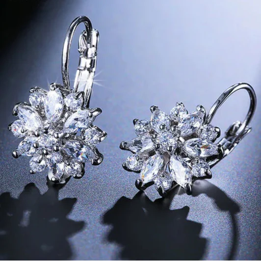 Flower Zircon Drop Earrings white