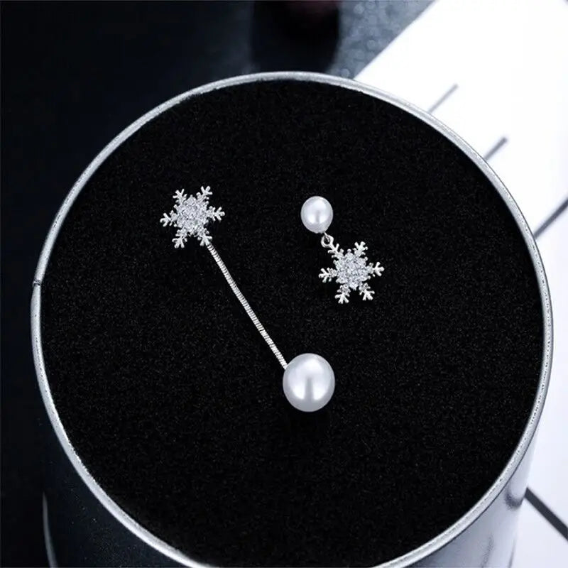 Silver Snowflake Drop Earrings for Women