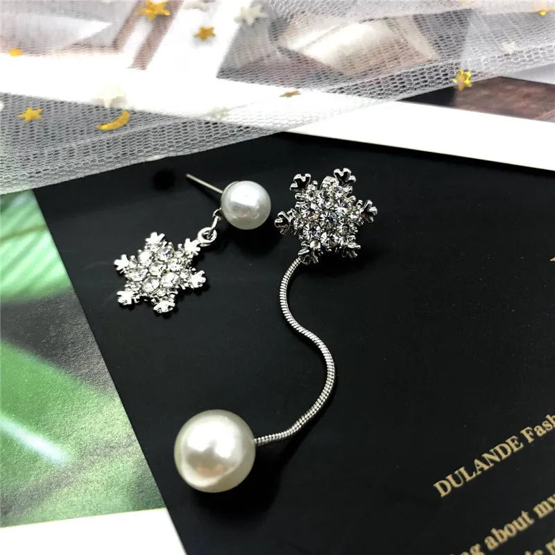 Silver Snowflake Drop Earrings for Women