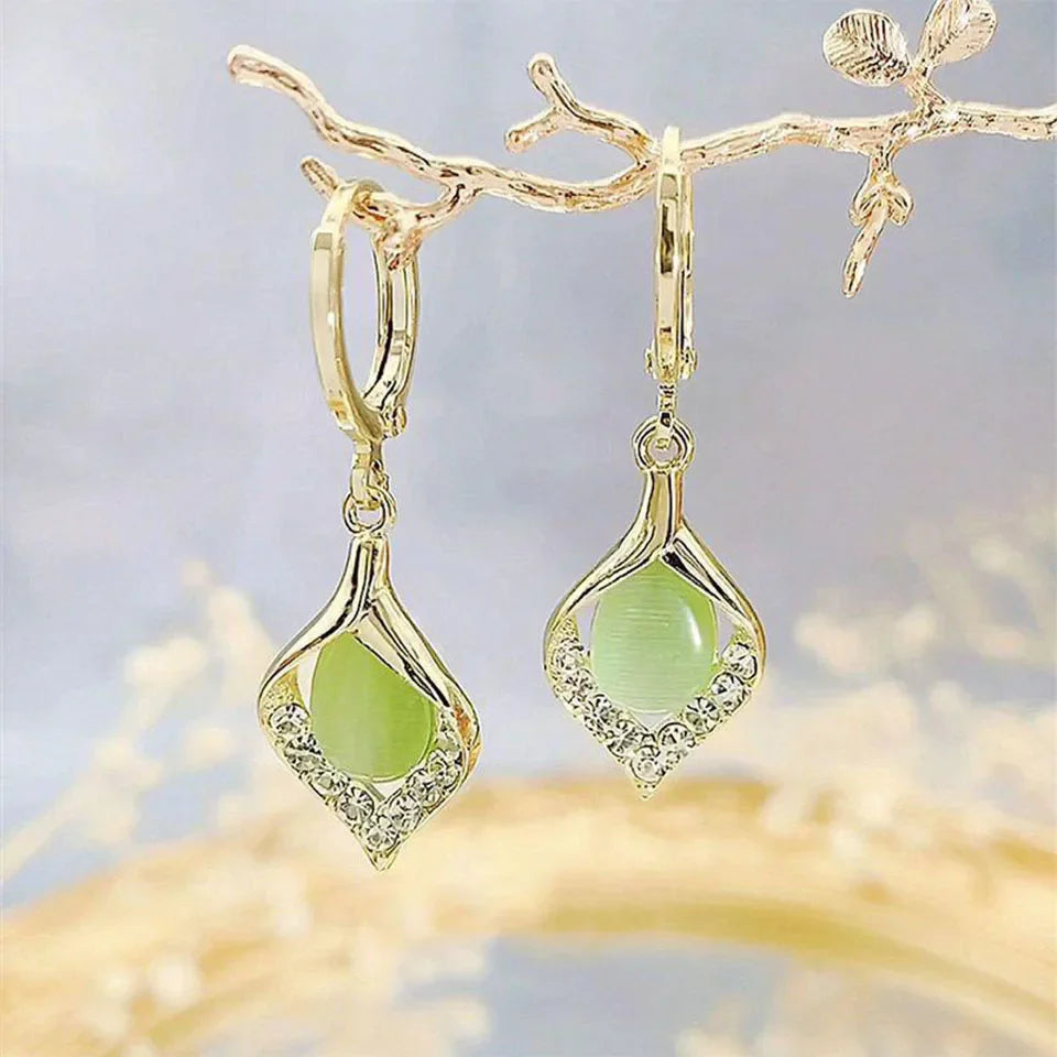 Drop Dangle Earrings with Green Zircon