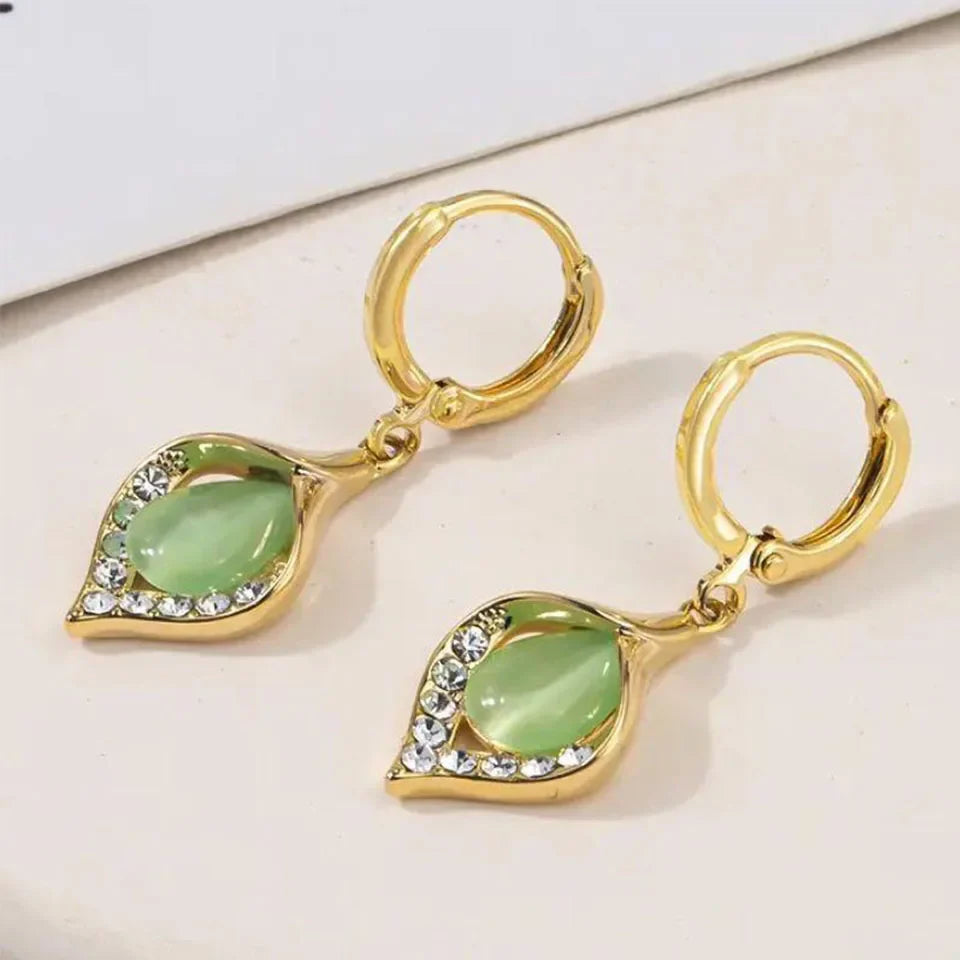 Drop Dangle Earrings with Green Zircon