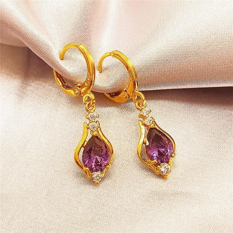 Drop Dangle Earrings with Purple Zircon