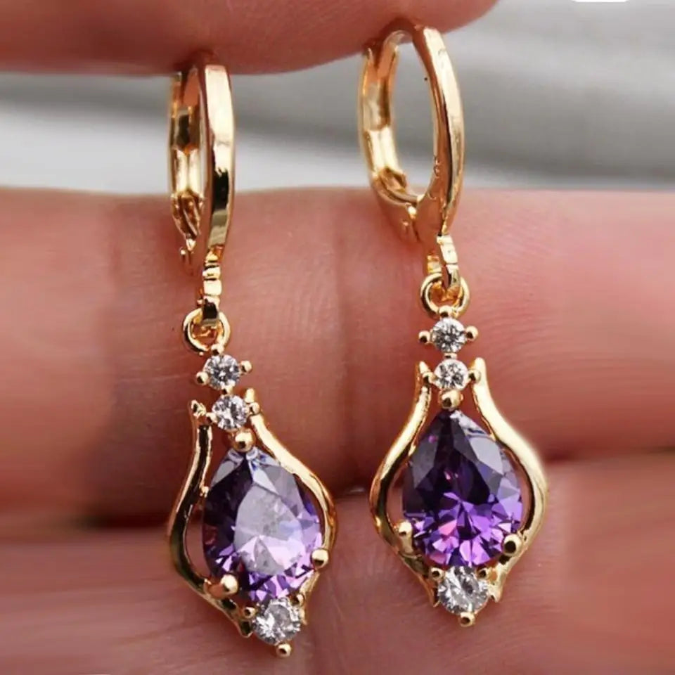 Drop Dangle Earrings with Purple Zircon