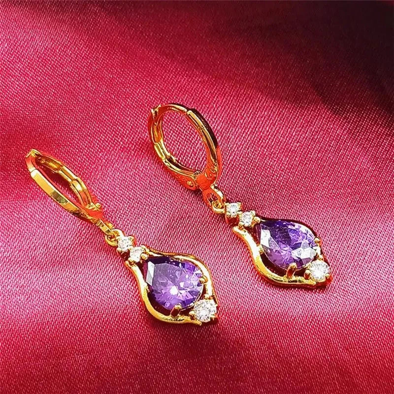 Drop Dangle Earrings with Purple Zircon