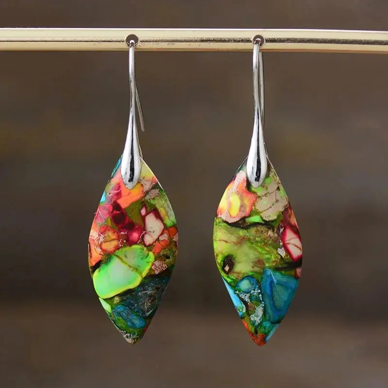 Colorful Water Drop Dangle Earrings silver and green