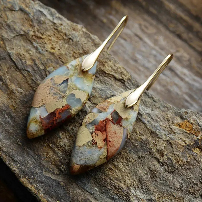 Colorful Water Drop Dangle Earrings gold and brown