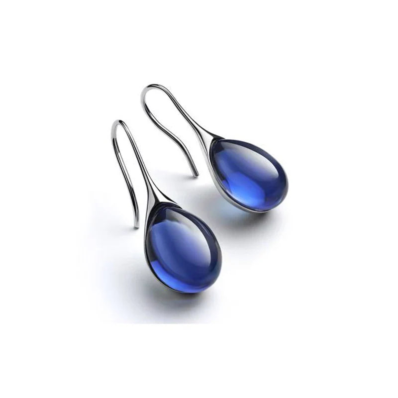 Drop Dangle Earrings in Silver and Midnight Blue Water Drop Design
