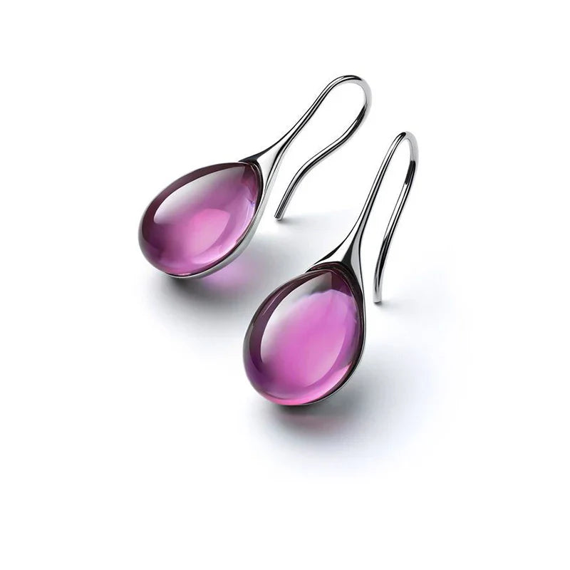 Drop Dangle Earrings in Silver and Purple Water Drop Design