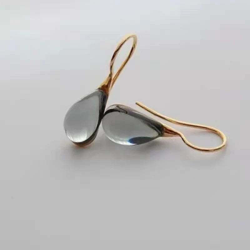 Drop Dangle Earrings in Gold and Gray Water Drop Design