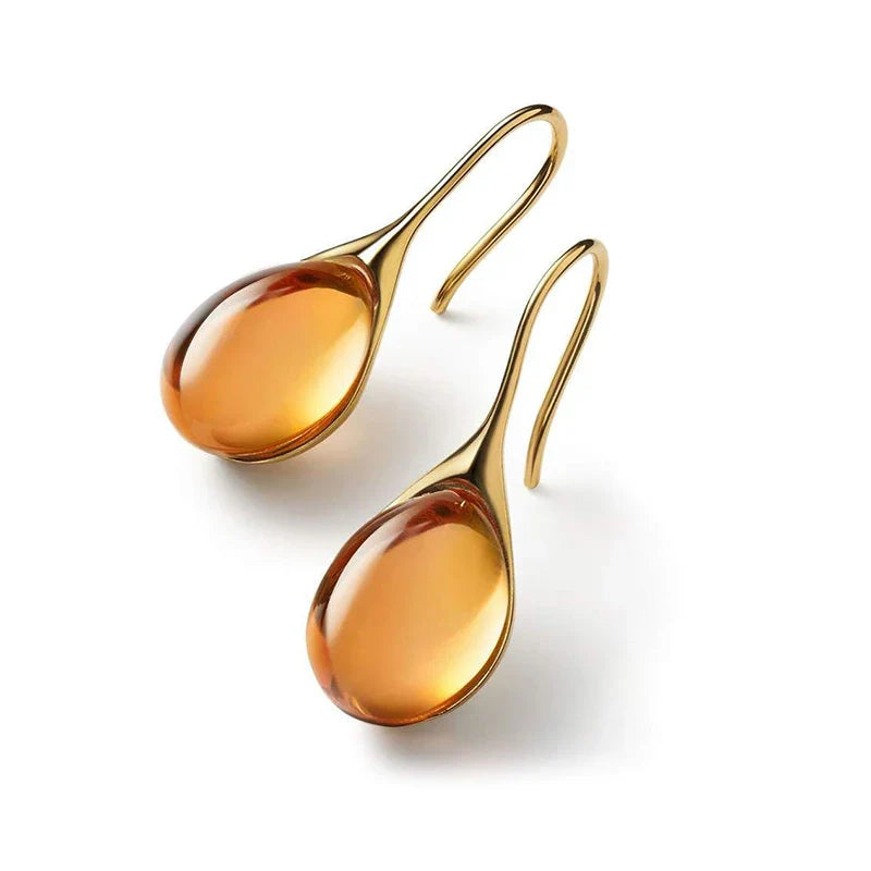 Drop Dangle Earrings in Gold and Brown Water Drop Design