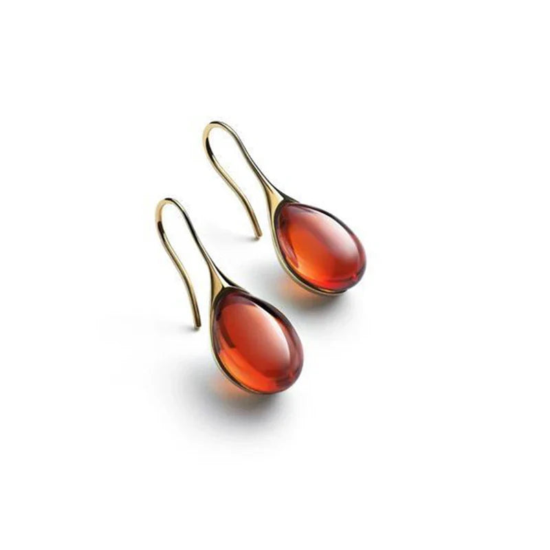 Drop Dangle Earrings in Gold and Red Water Drop Design