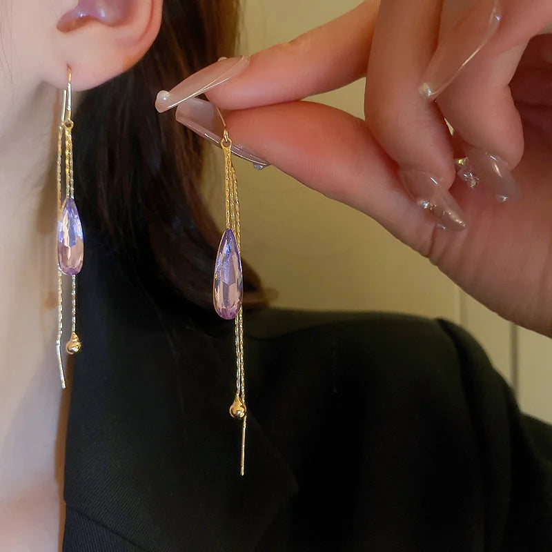 Purple Zircon Water Drop Drop Earrings