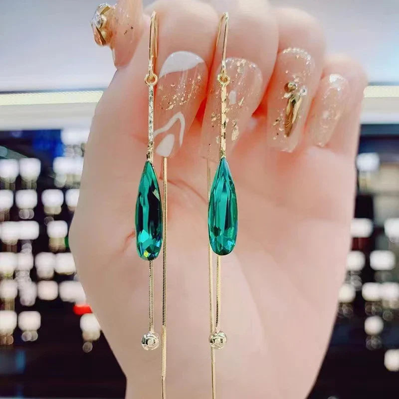 Green Zircon Water Drop Drop Earrings