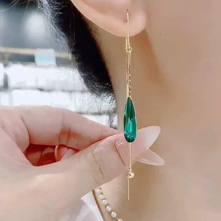 Green Zircon Water Drop Drop Earrings