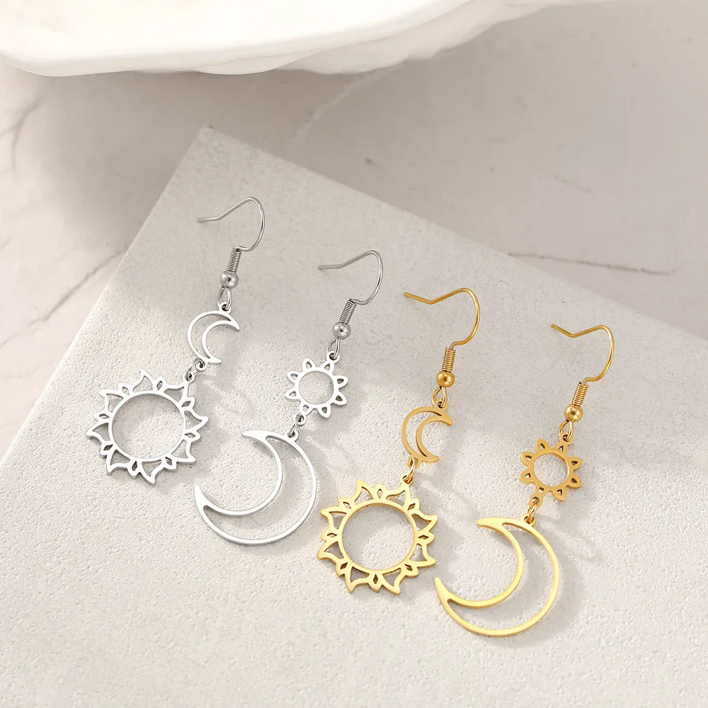 Moon and Sun Dangle Earrings
