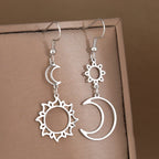 Moon and Sun Dangle Earrings Silver