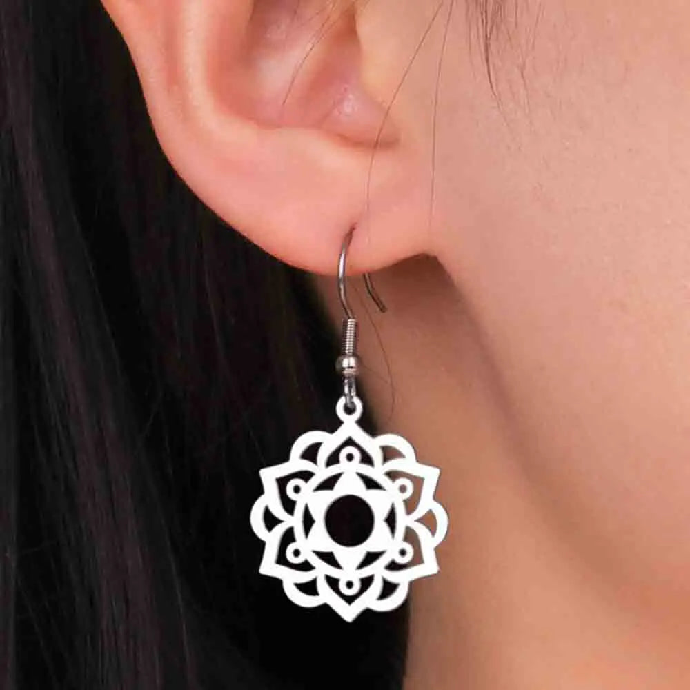 Women’s Mandala Dangle Earrings in silver