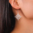 Wiccan Women's Protective Witch's Knot Dangle Earrings Silver