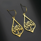 Oval Tree of Life Drop Earrings in Gold