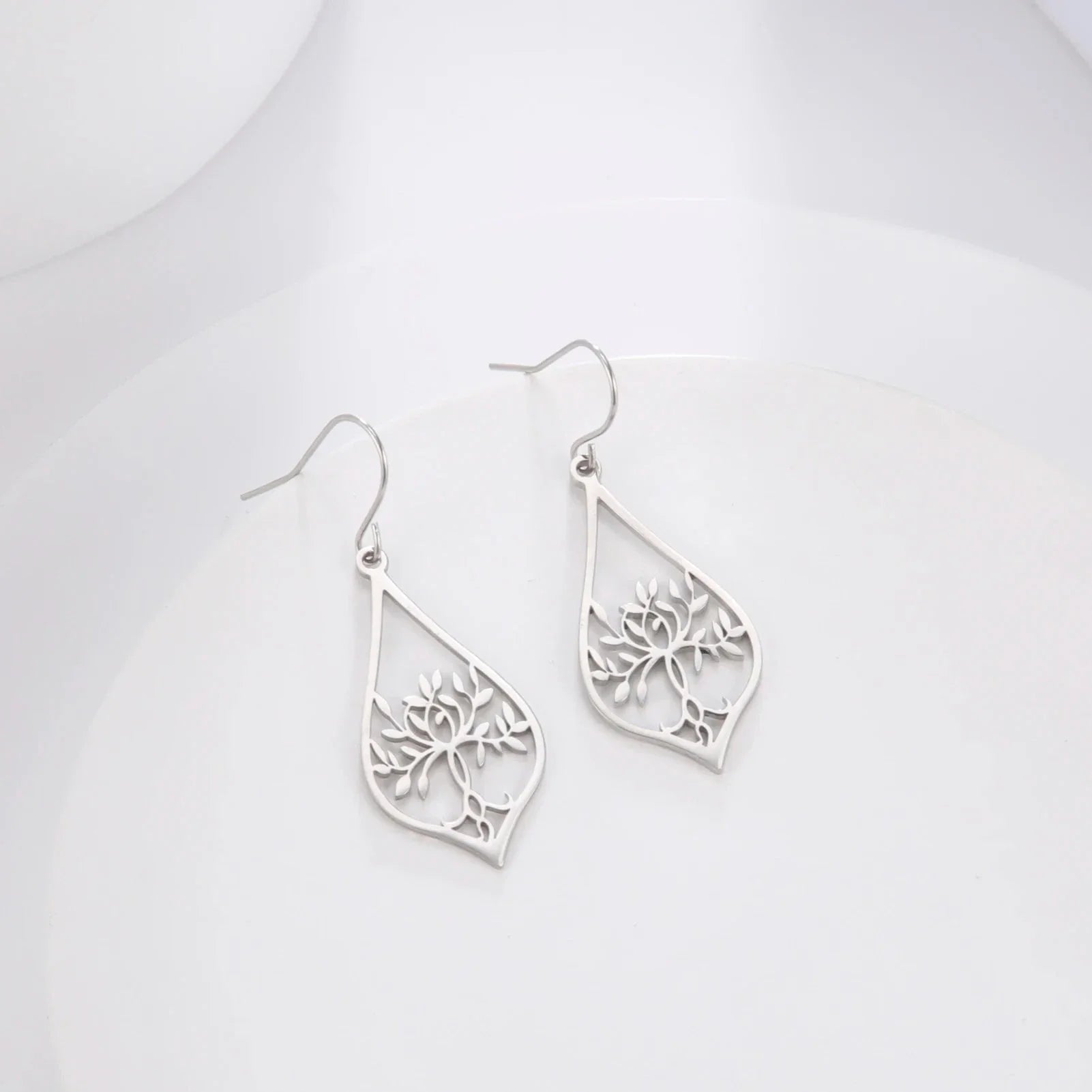 Oval Tree of Life Drop Earrings in Silver