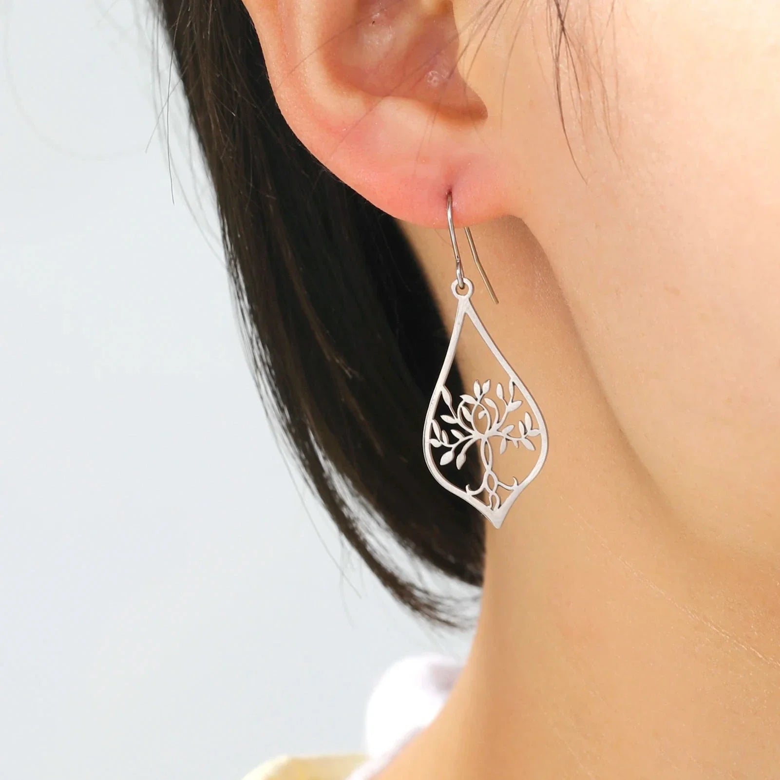 Oval Tree of Life Drop Earrings in Silver