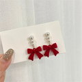 Red Pearl and Knot Dangle Earrings