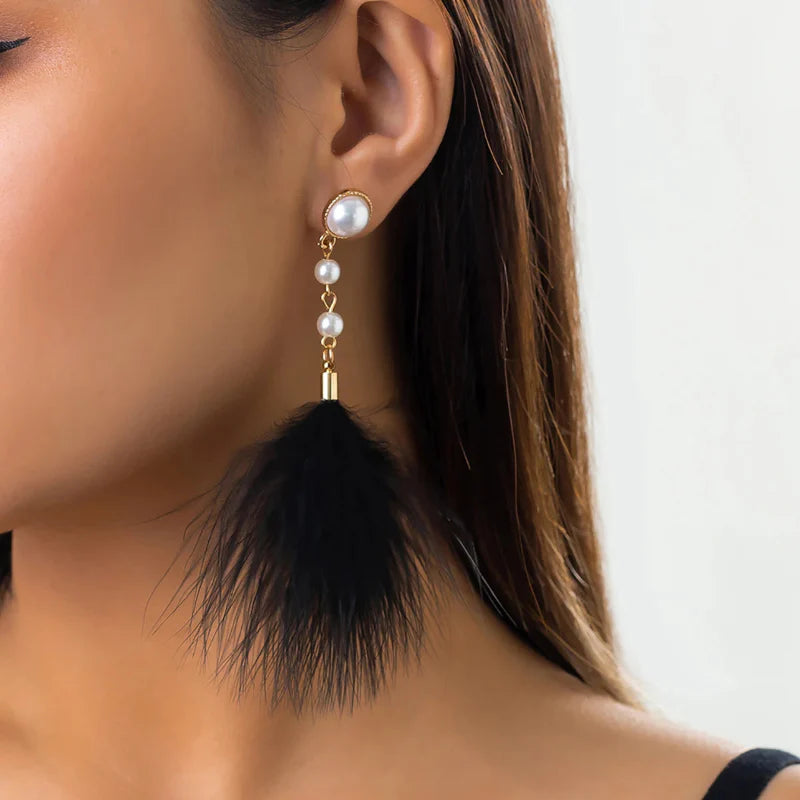 Dangling Earrings Pearls and Feathers 3