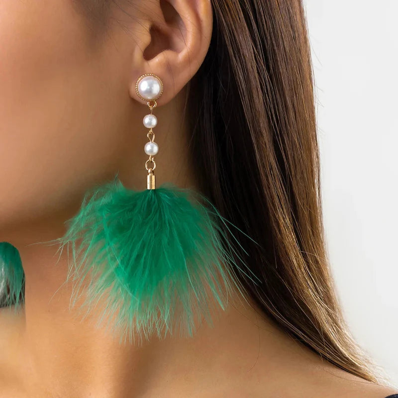 Dangling Earrings Pearls and Feathers 4